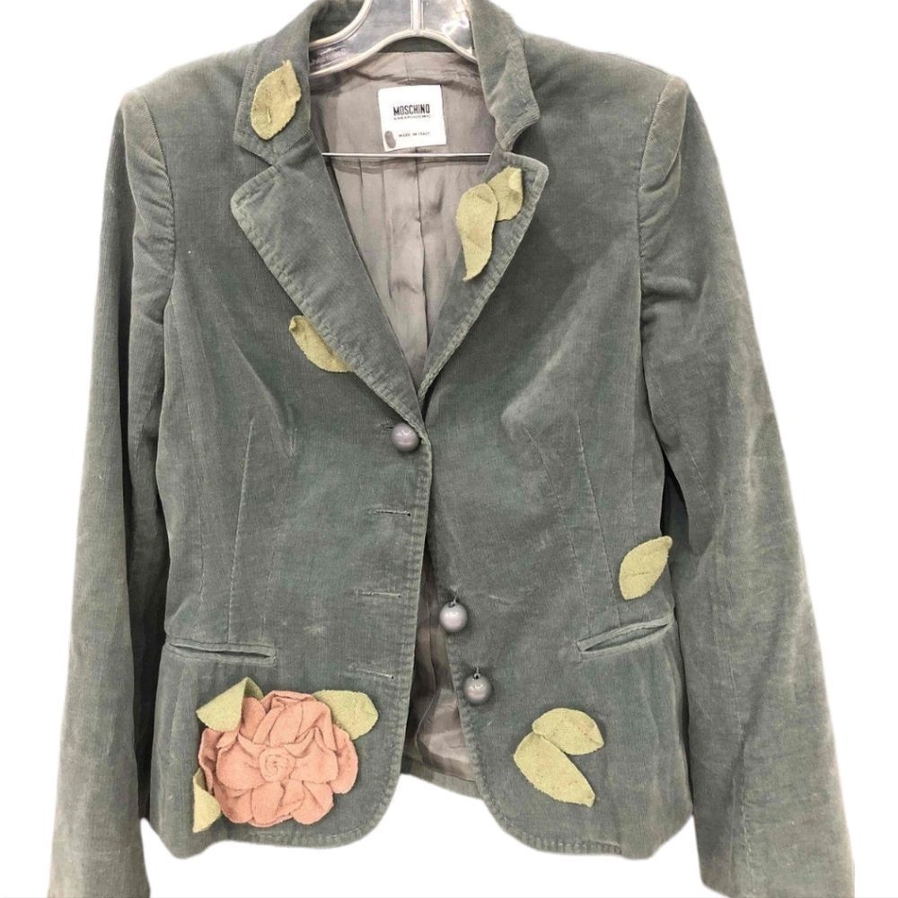 MOSCHINO "Cheap and Chic" Grey Corduroy‎ Blazer with Flower/Leaves Appliques
